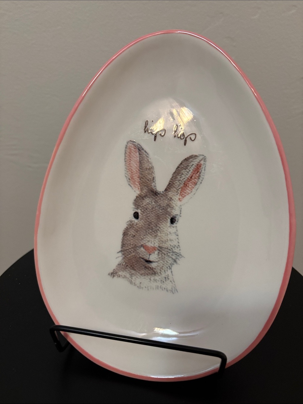 Easter Bunny Ceramic Dish with Pink Rim Rae Dunn